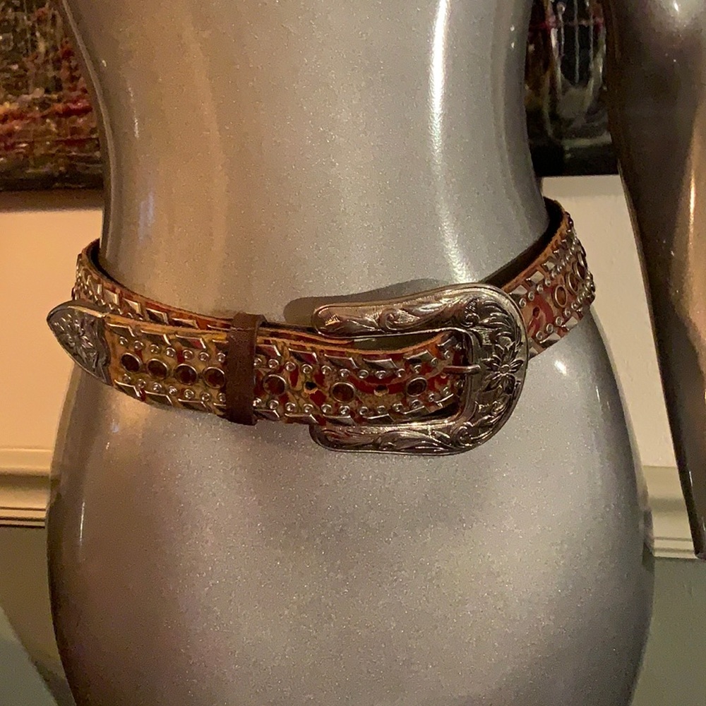 Genuine Leather Embellished Western Belt